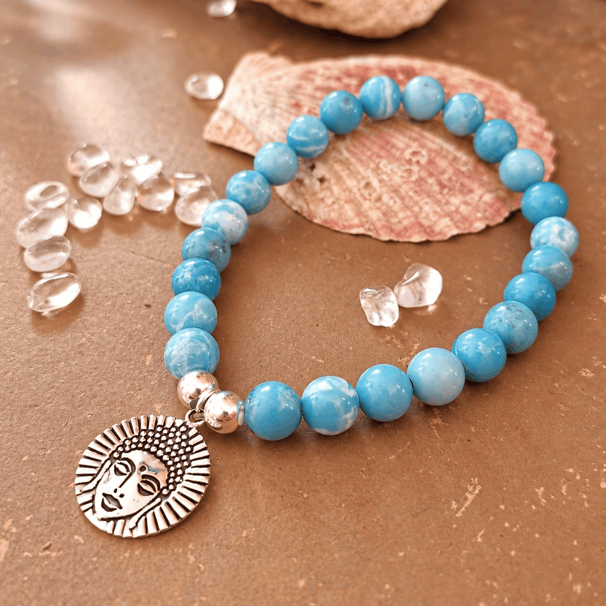 Larimar Edelstein Buddha Yoga Karma Armband – Ruhe, Gelassenheit & Lebensfreude