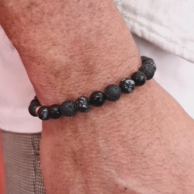 Gagat Obsidian Anti Stress Karma Edelstein Armband für den Mann, versteinerte Kohle, Lebenskraft