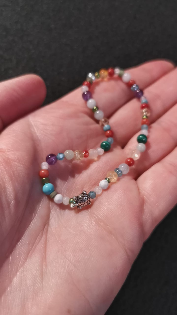 Schildkröte Wasserschildkröte Krafttier: Edelstein Mix Karma Armband "1000 Kostbarkeiten", geweiht