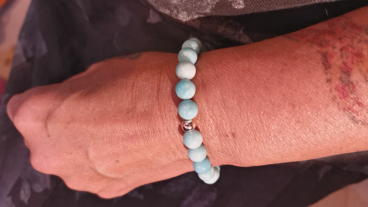 Amazonit Edelstein Heilstein Chakra Armband, Aura Karma Schmuck geweiht, Erleichterung