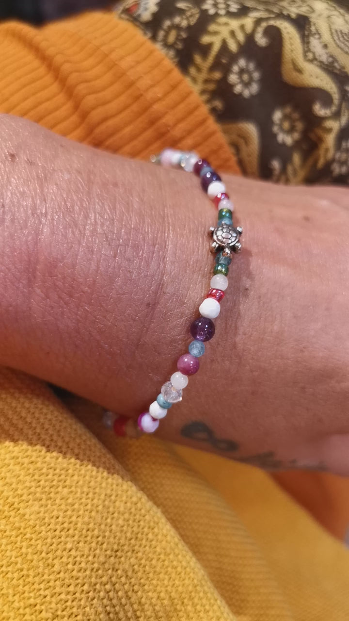 "1000 Kostbarkeiten" Schildkröte Wasserschildkröte Krafttier Karma Armband, Edelstein Heilstein Mix, geweiht, Lebensglück