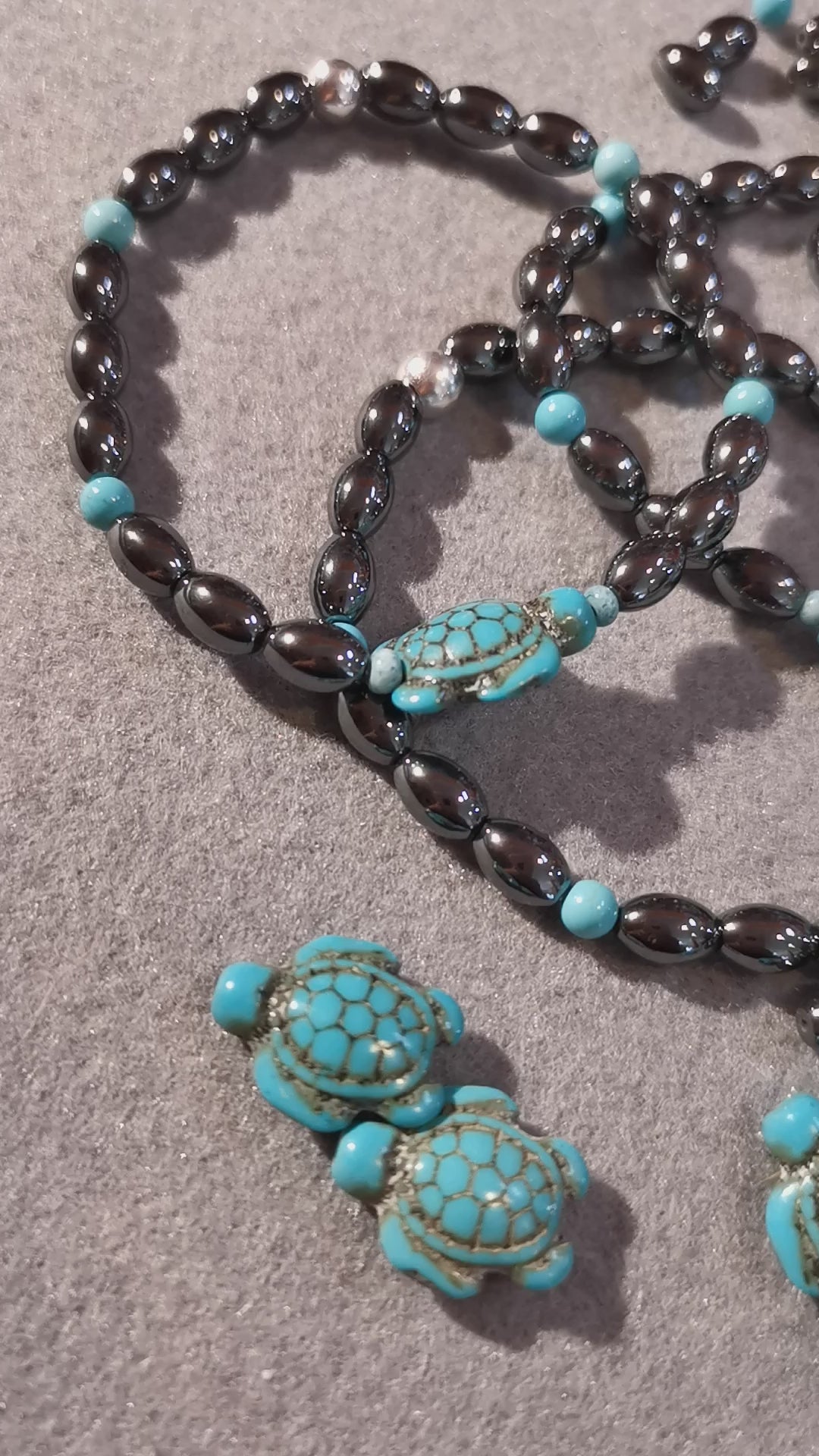 Schildkröte Wasserschildkröte Hämatit Tibet Türkis Edelstein Karma Armband, Chakra Krafttier Schmuck geweiht, Kraft und Leichtigkeit