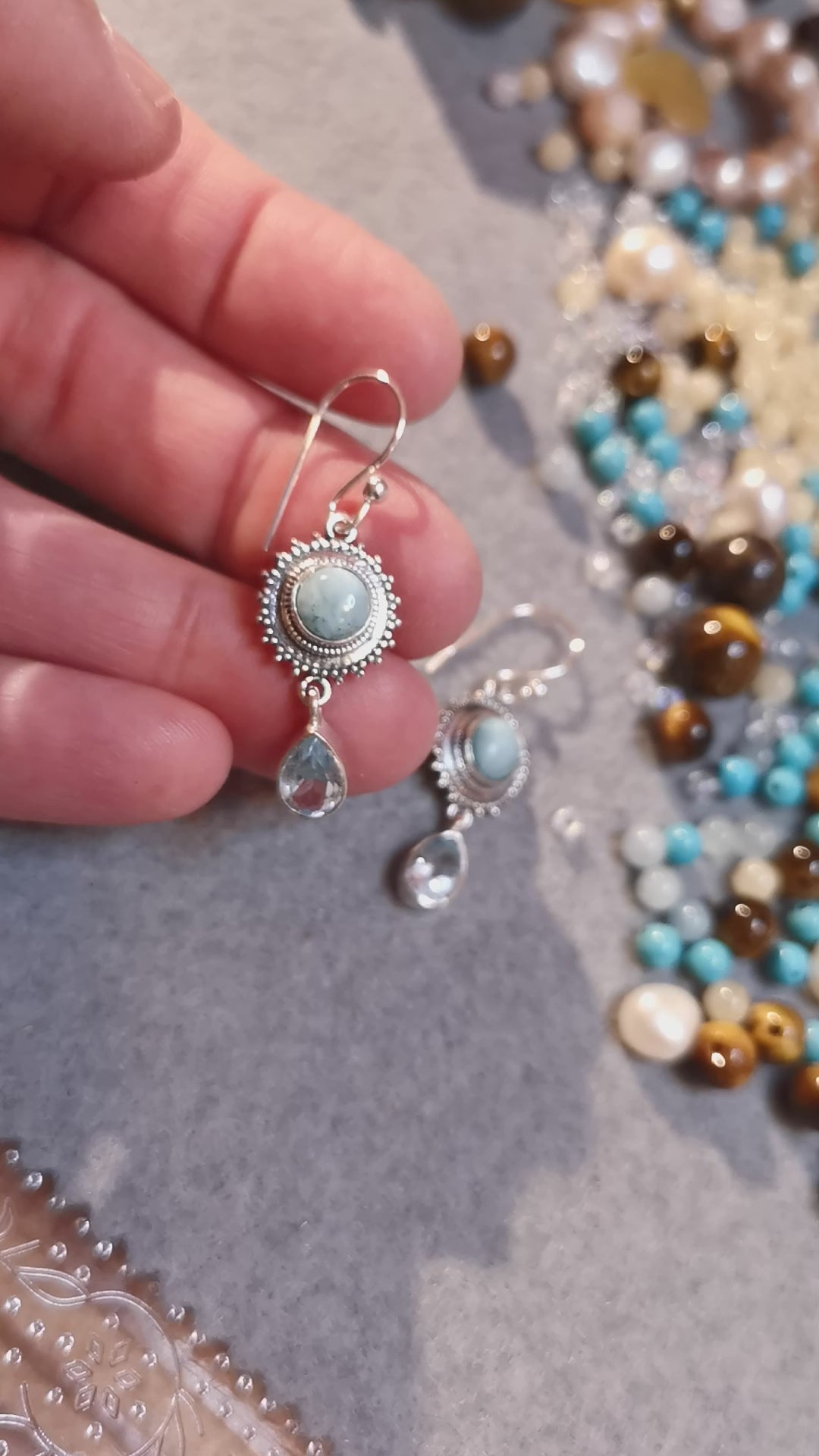 geweihte Larimar Aquamarin edel Edelstein Heilstein Ohrringe Ohrhänger Sterlingsilber - Leichtigkeit und Freiheit