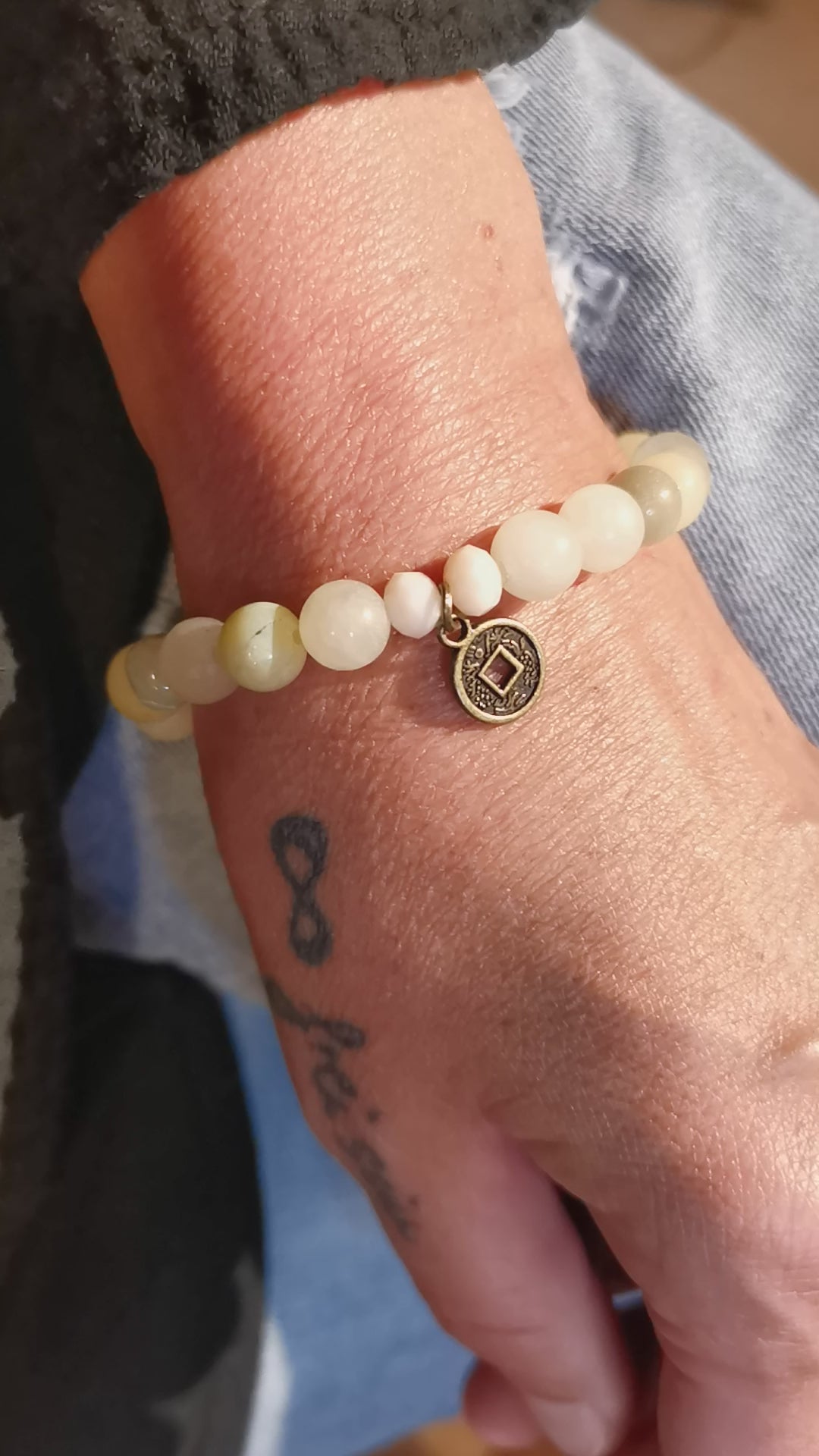 Unikat Heilstein Mix Karma Armband made with love, Größe M, Pastell Farben, Hippie Boho Heilstein Armbändchen lebe liebe lache