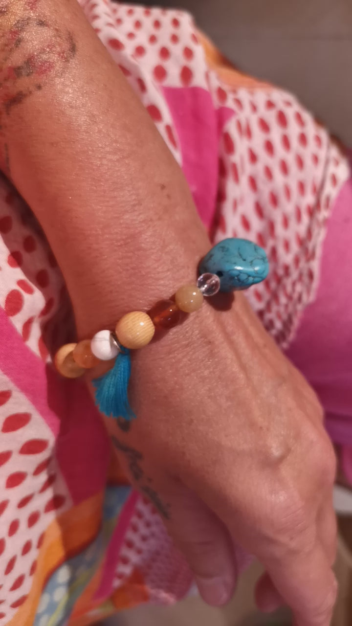 bunt: Edelstein Heilstein Holz Mix, 1000 Kostbarkeiten, Aura Chakra Boho Armband geweiht, Lust auf Urlaub