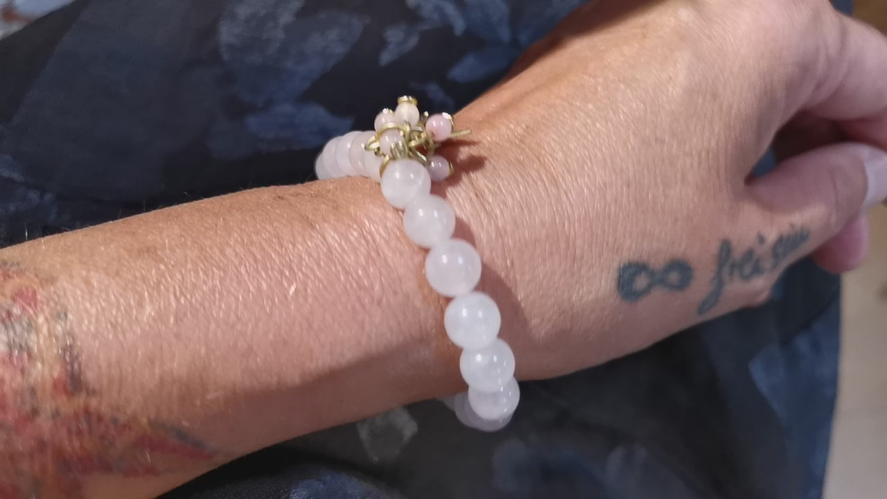 Boho Rosenquarz Glücksstern Karma Armband rose gold farben, Chakra Heilsteine geweiht, Liebe zum Leben