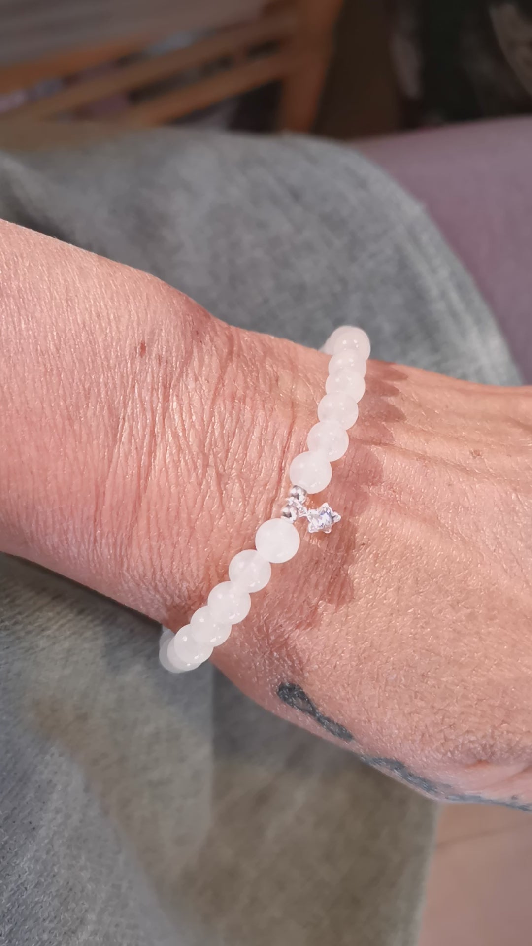 geweihtes Jade Zirkon Seestern Krafttier Heilstein Karma Armband, weiss, Charm Edelstein - Lichtbringer
