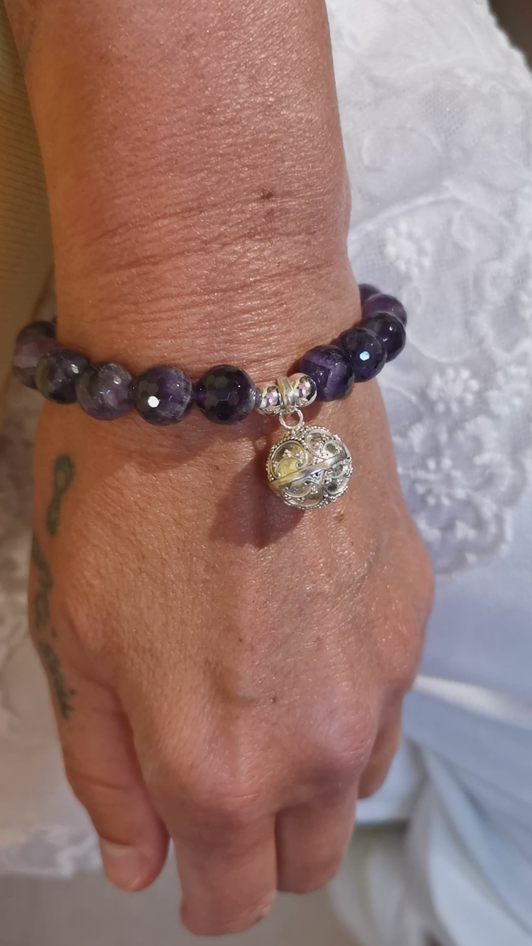 Engelsrufer Amethyst Karma Edelstein Heilstein Armband, Klangkugel Boho Chakra Schmuck #vertrauensvoll