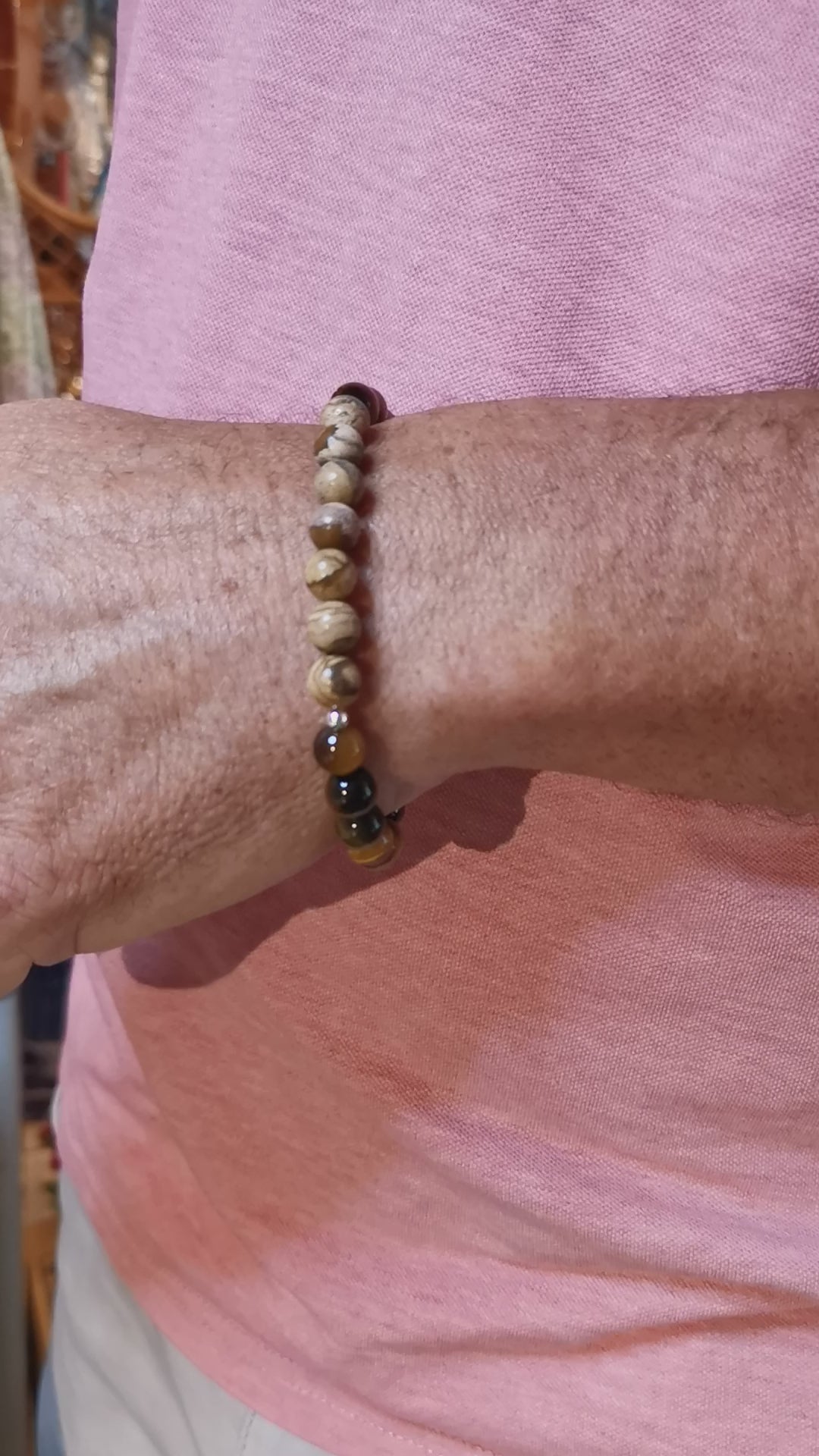 Tigerauge AA Heilstein mit Landschaftsjaspis, Karma Talisman Armband Solarplexus Chakra, Kraft der Inneren Sonne