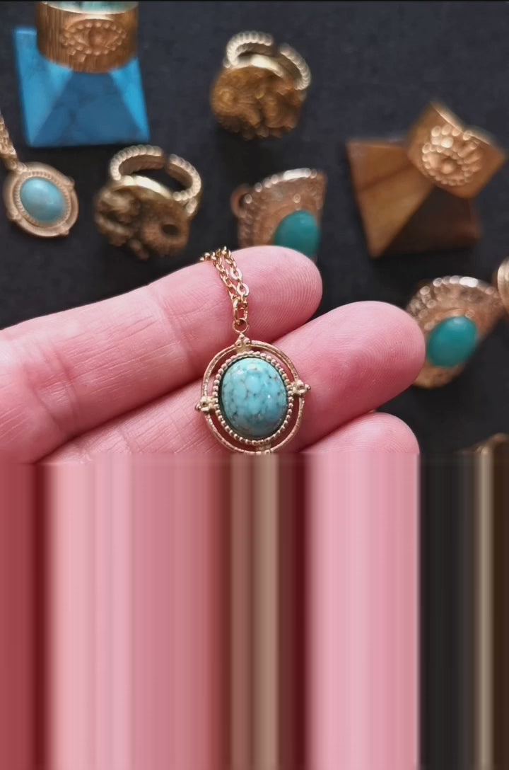 Howlith Türkis Edelstein Heilstein Kette, Boho Gold Karma Schmuck geweiht, Freiheit