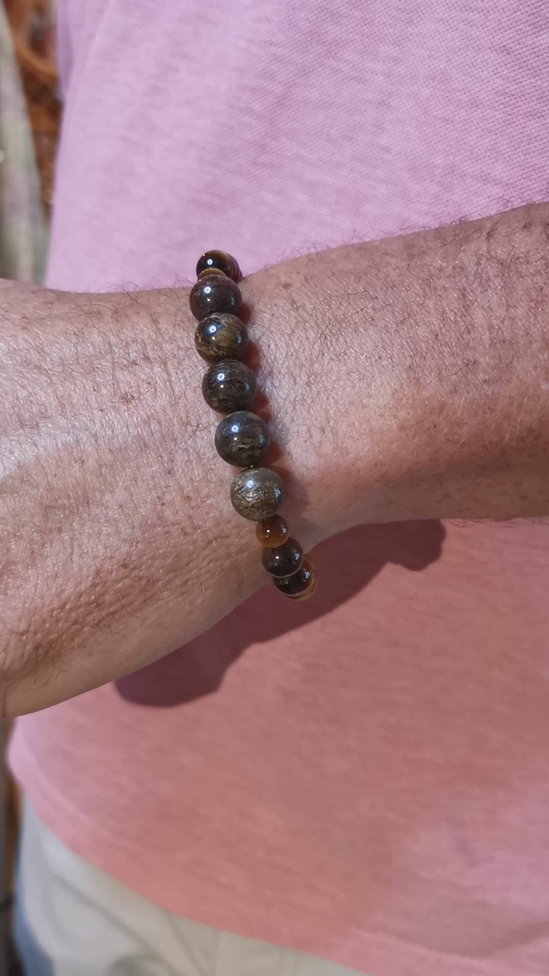 13:01 Bronzit Tigerauge AA Heilstein Edelstein Karmaschmuck Armband Grösse L / XL , Solarplexus Chakra, Innere Kraft