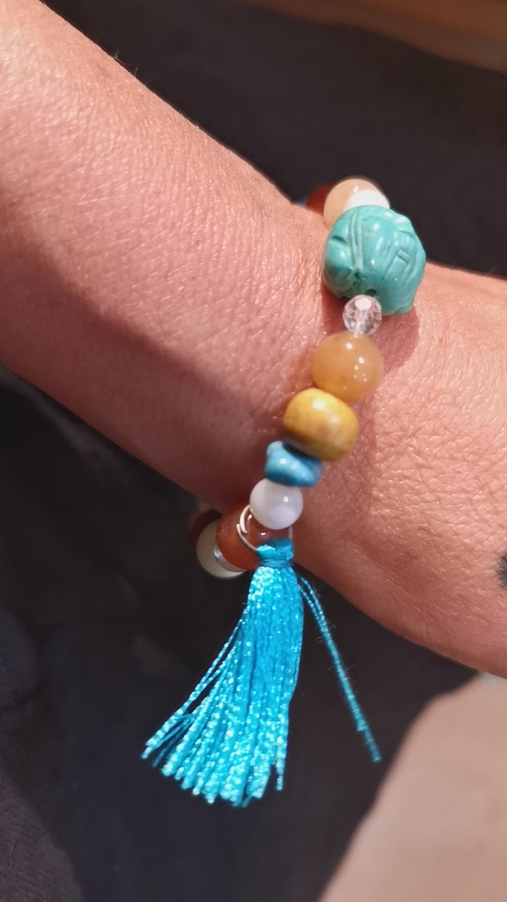 Schutzgeist Beschützer Karma Armband, Edelstein Heilstein Holz Mix, Aura Chakra Schmuck, das Leben geniessen