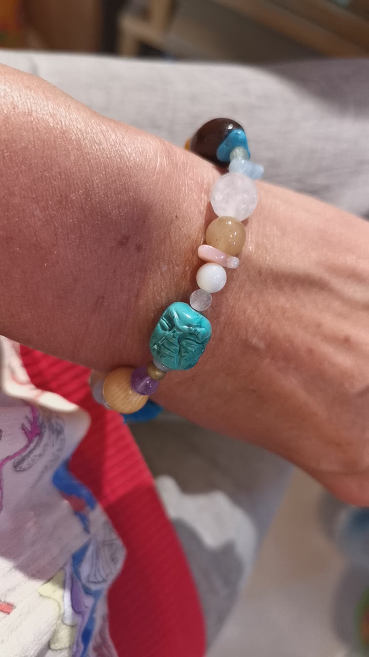 "mein Schutzgeist" Beschützer Karma Armband, Edelstein Heilstein Holz Mix, Aura Chakra Schmuck, Leichtigkeit