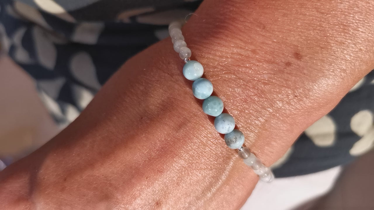 Larimar Aquamarin Jade Heilstein Edelstein Karma Armband, geweiht - sanft und leicht
