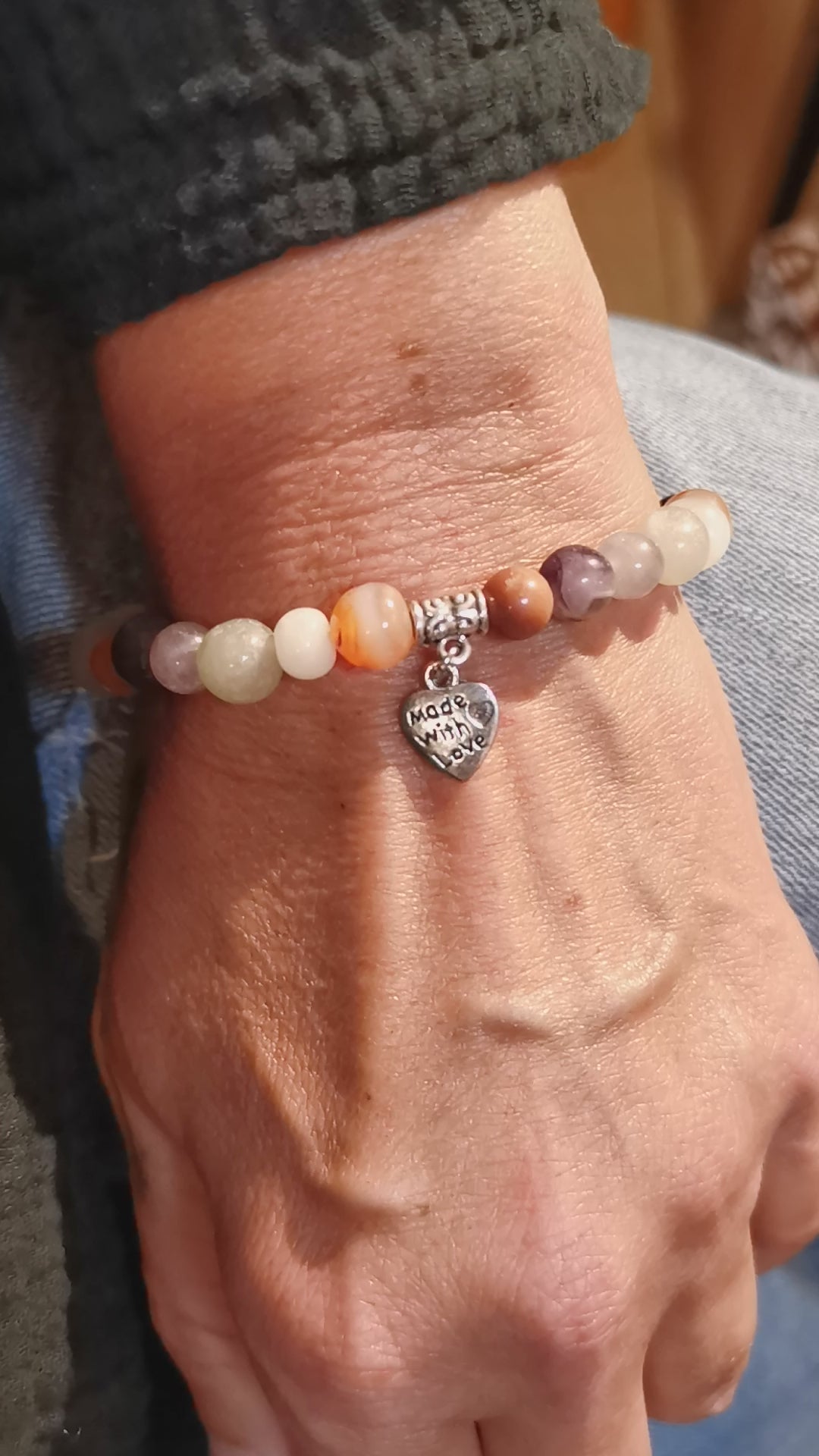 Unikat Heilstein Mix Karma Armband made with love, Größe M: bunt, Hippie Heilstein Armbändchen lebe liebe lache