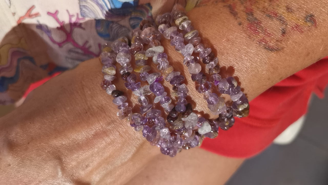 super 7 - Edelstein für Körper, Geist und Aura, Karma Schmuck Freiform Armband - Lebensfreude