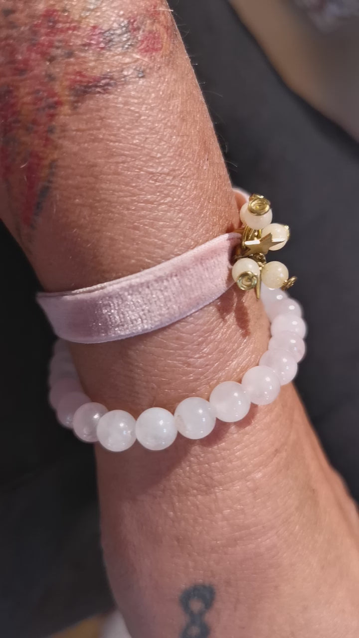 Rosenquarz Samt Armband Glücksstern Set Ton in Ton, Karma Edelstein Heilstein Schmuck, Sanftheit Stern