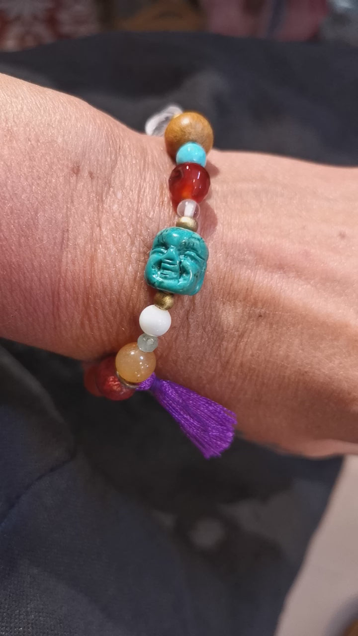 Schutzgeist Beschützer Karma Armband, Edelstein Heilstein Holz Mix, Aura Chakra Schmuck, Energie und Freude