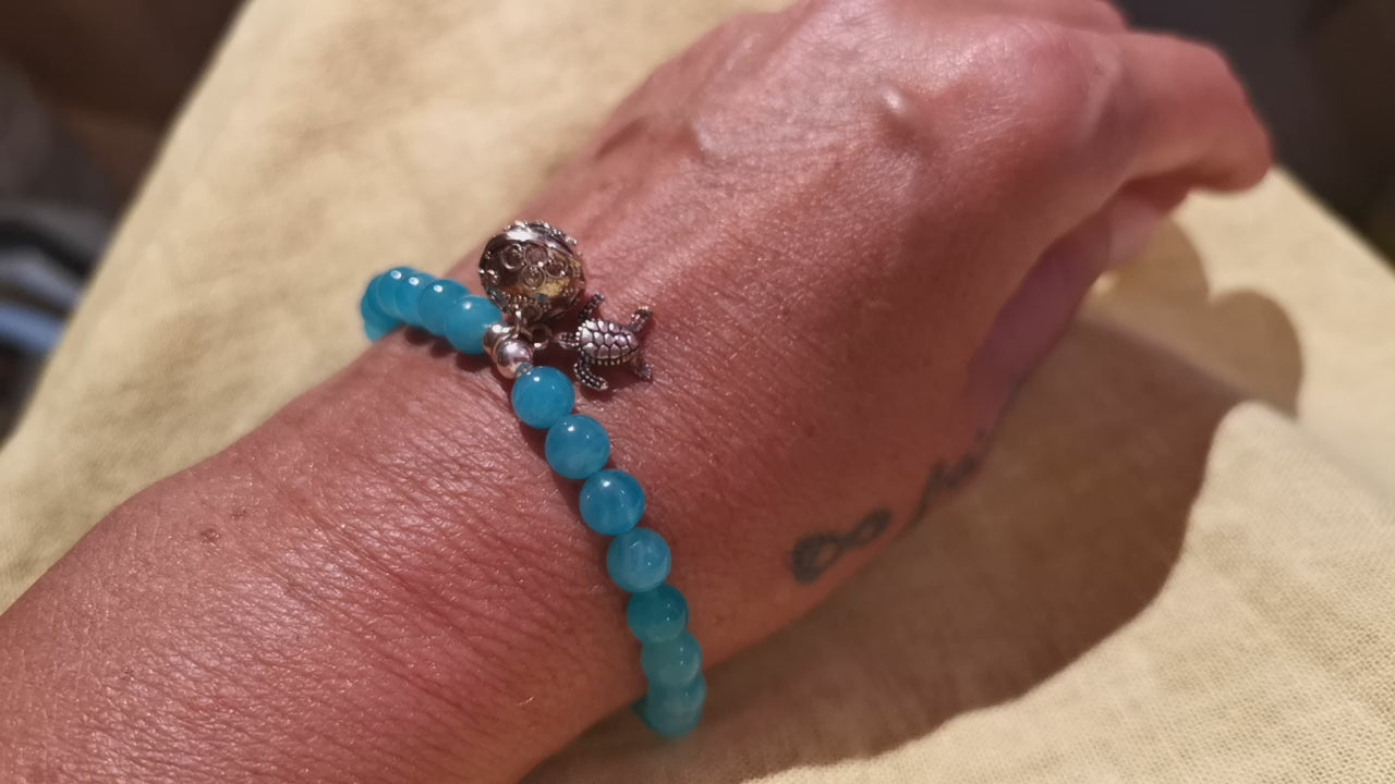 Engelsrufer Klangkugel Amazonit Edelstein Armband, Schildkröte Krafttier Karma Talisman, geweiht - Geduld und Freude