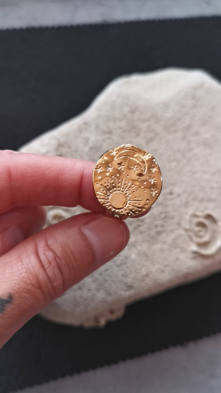 Planeten Ring Sonne Mond und Sterne, Boho Gold Karma Schmuck geweiht
