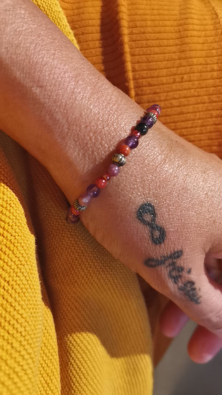 Turmalin Koralle Amethyst Edelstein Heilstein Karma Armband L/XL, geweiht: Kraft - Schutz - Intuition