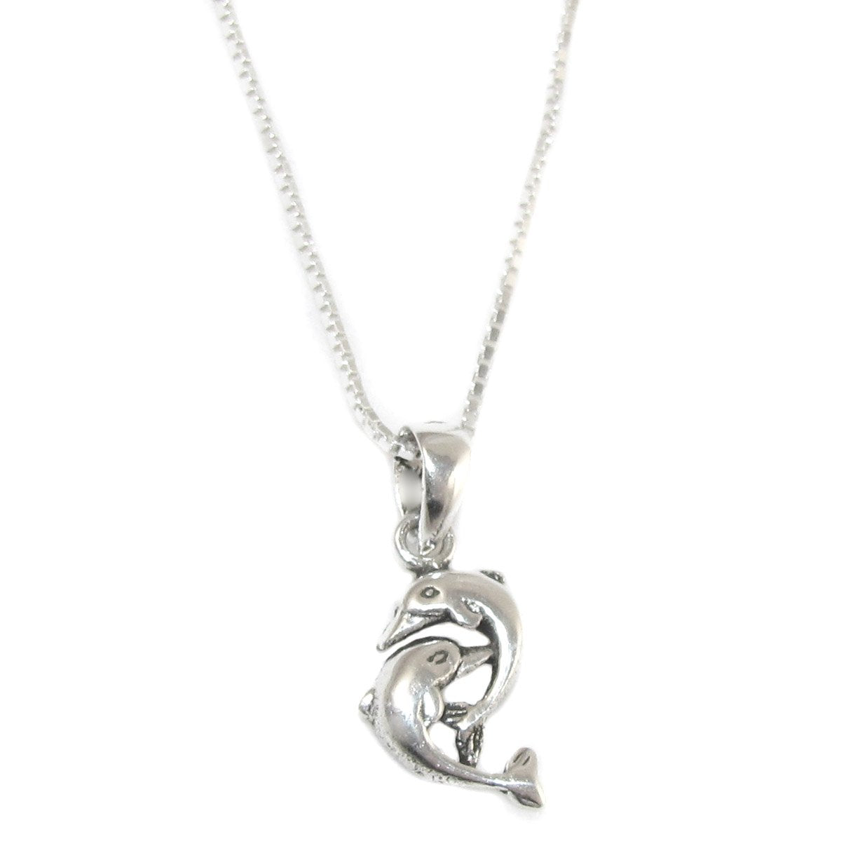 Delfin Paar Krafttier Sterlingsilber Kurzkette 40 cm, Engel des Meeres, Seelentier