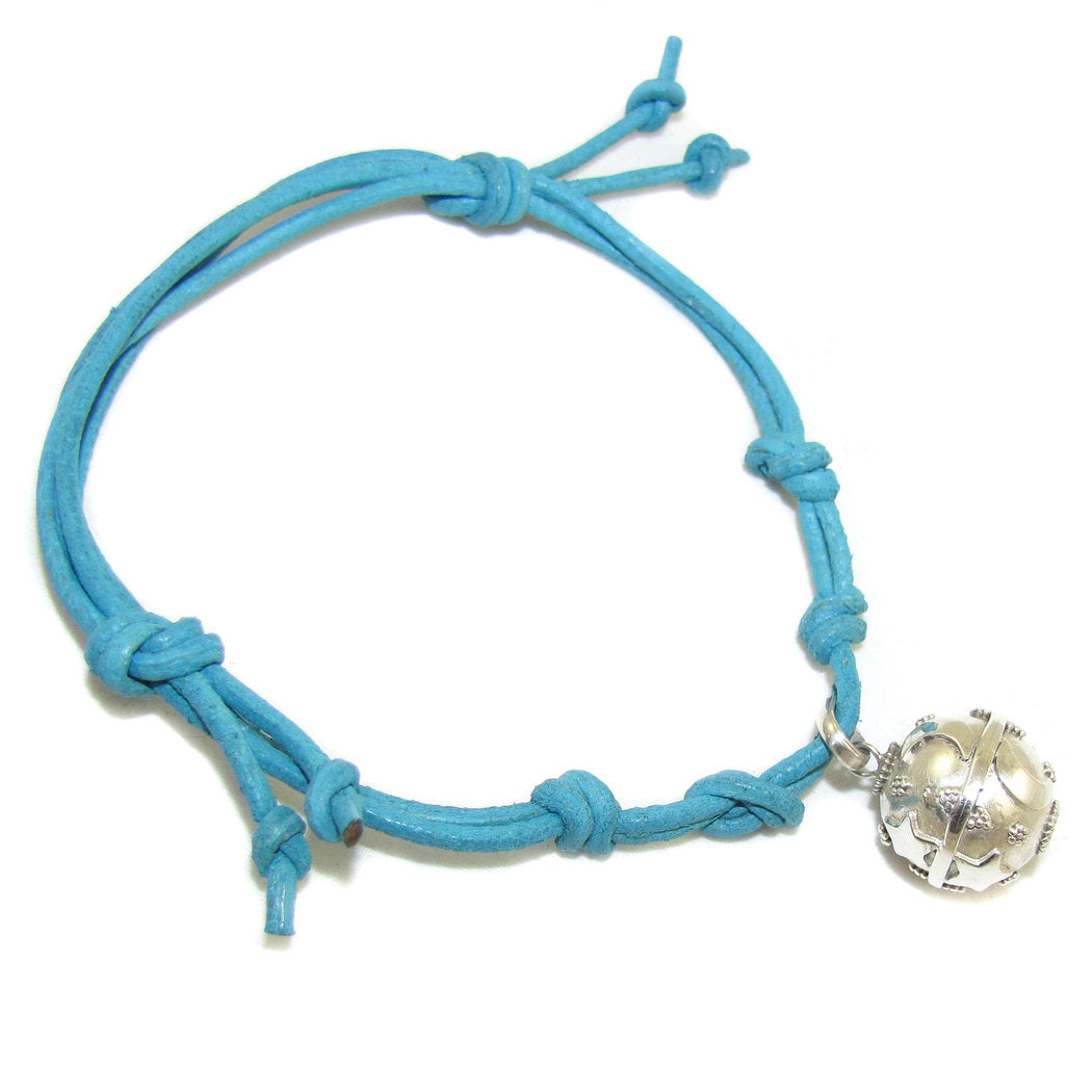 Engelsrufer Klangkugel Mond Sterne Sterlingsilber Leder Armband Türkis - Freiheit - samaki originals