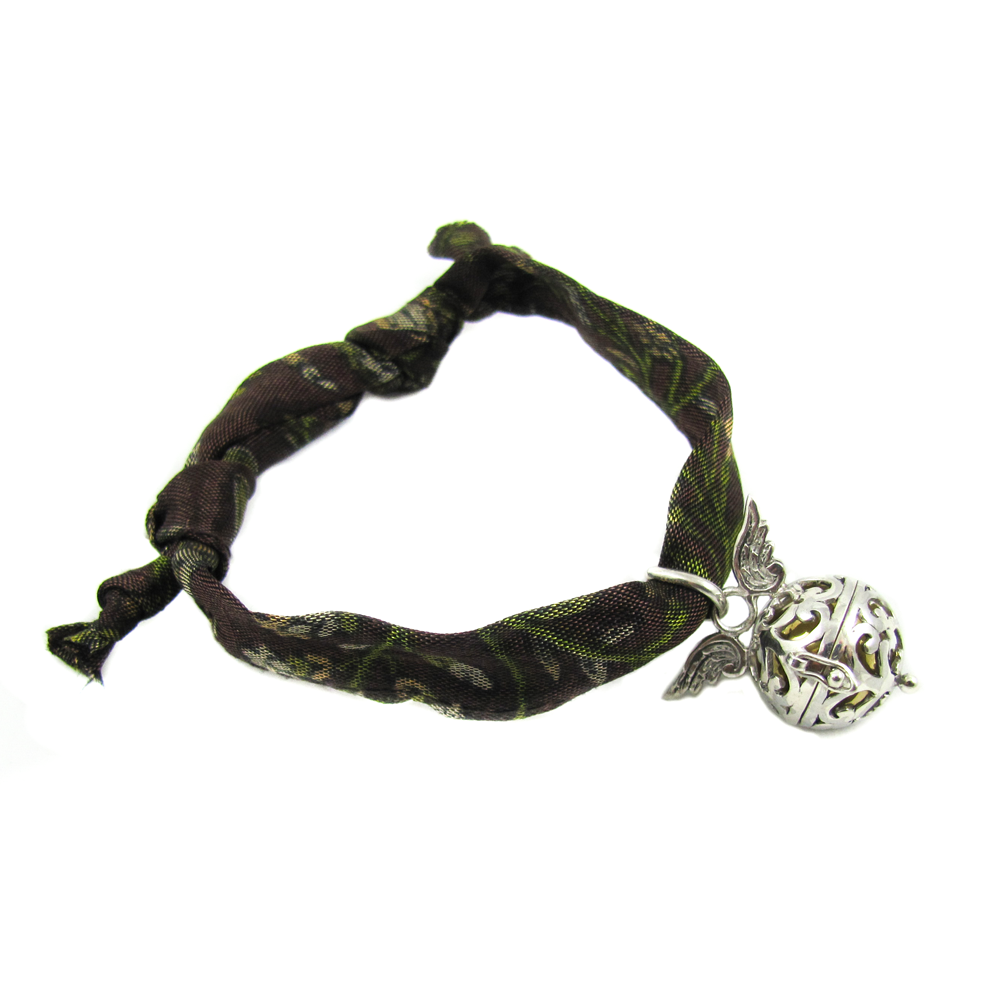 Engelsrufer Flügel Klangkugel Schmuck Armband, Seide gold braun
