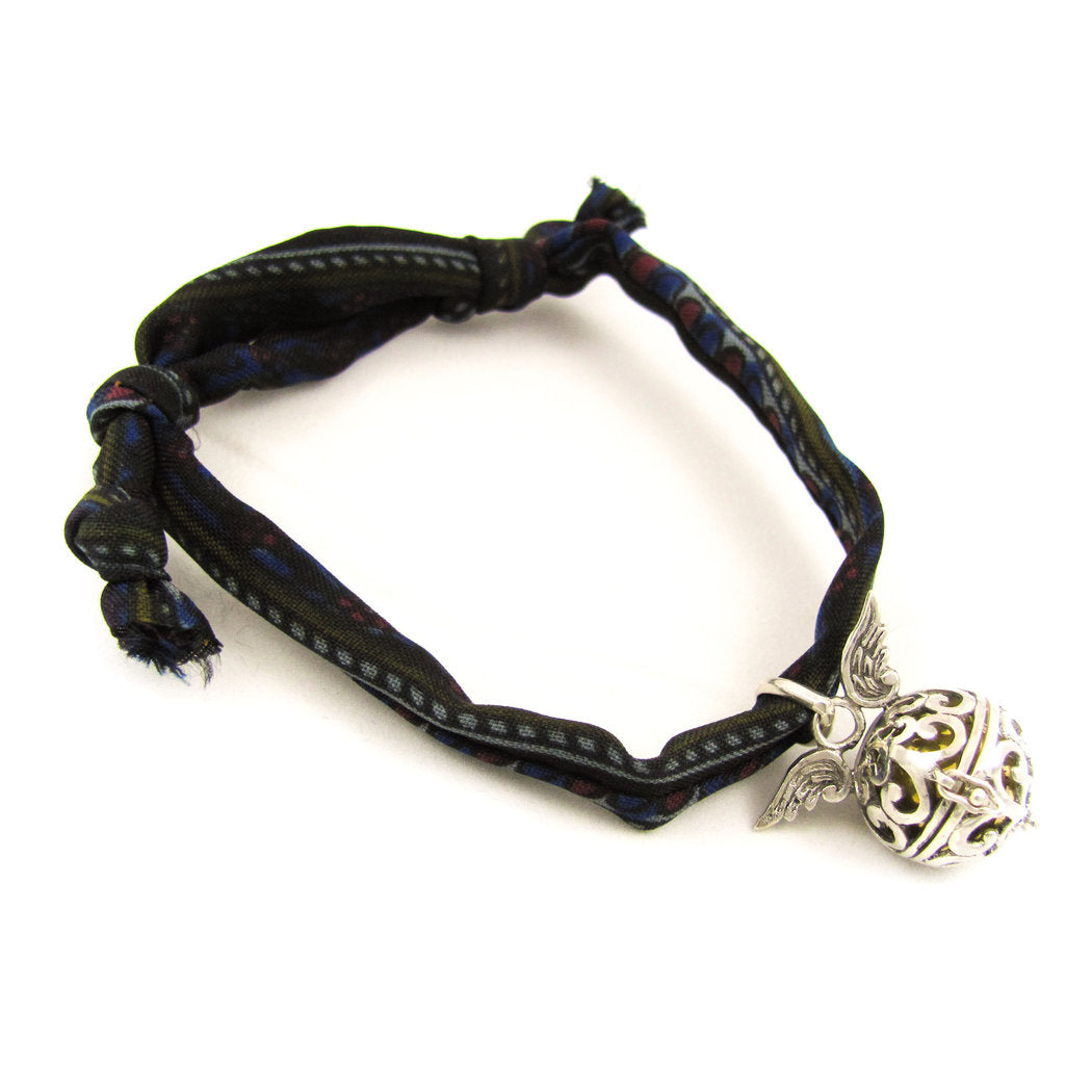 Engelsrufer Klangkugel Flügel Sterlingsilber Seiden Armband