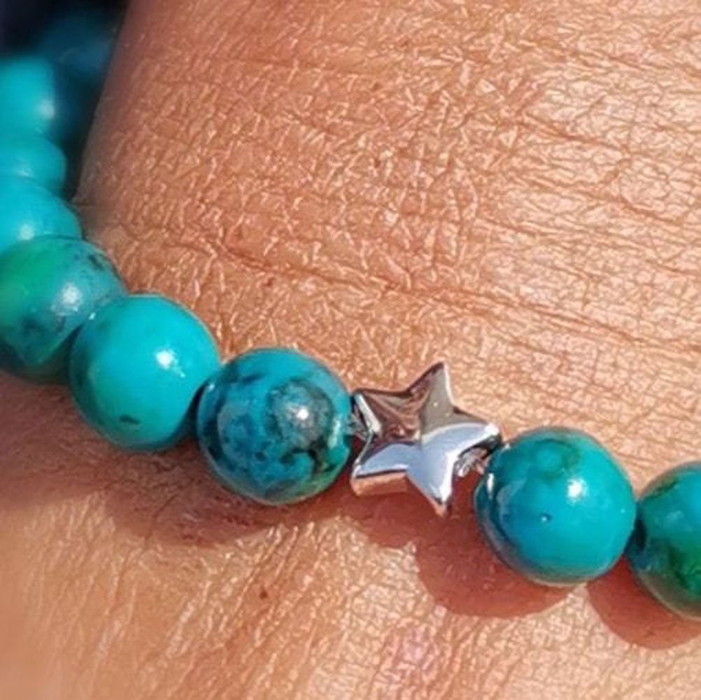Chrysokoll Edelstein Heilstein Glücksstern Armband, türkis, die Ruhe bewahren