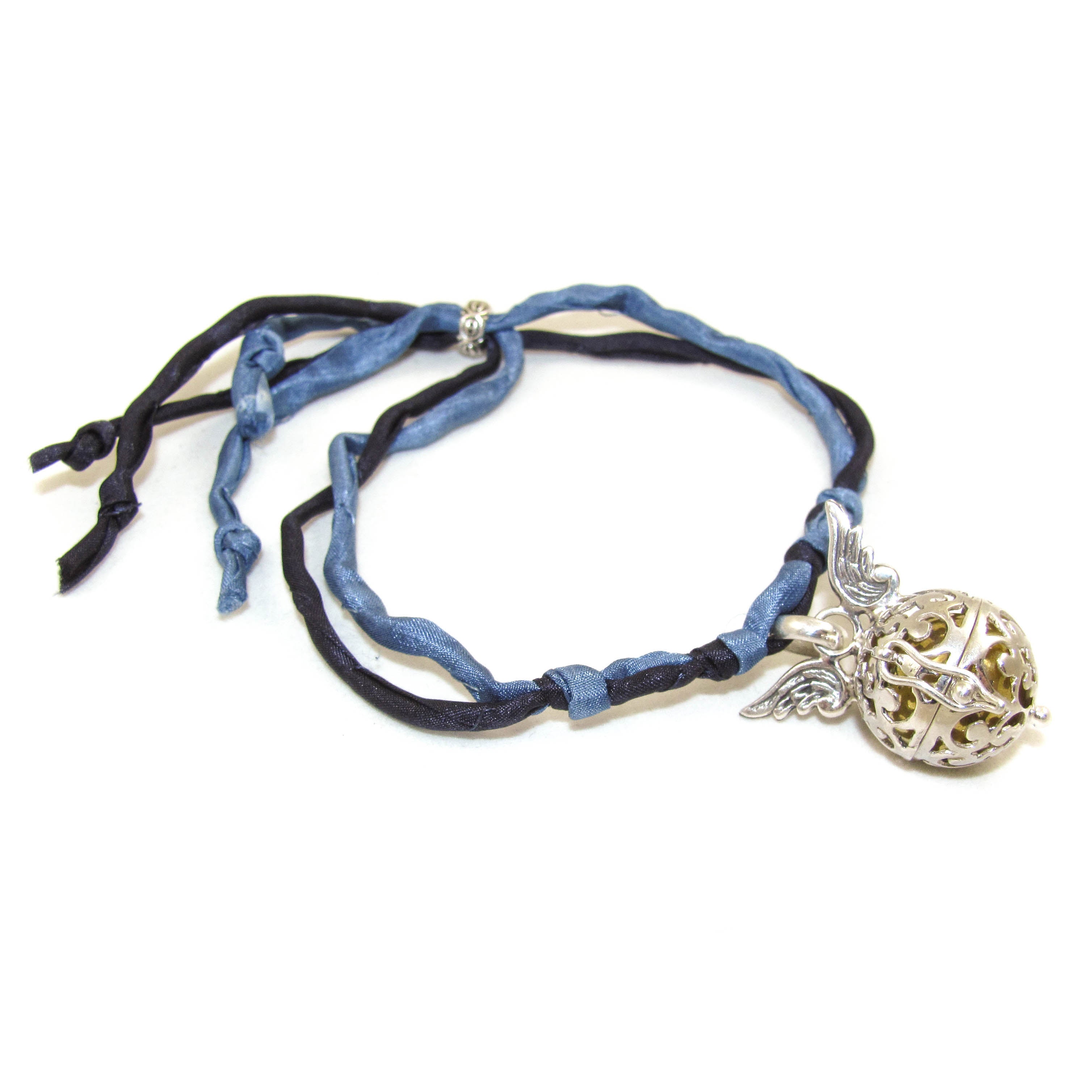 love, peace, happiness - Engelsrufer Flügel Armband, Seide, blau