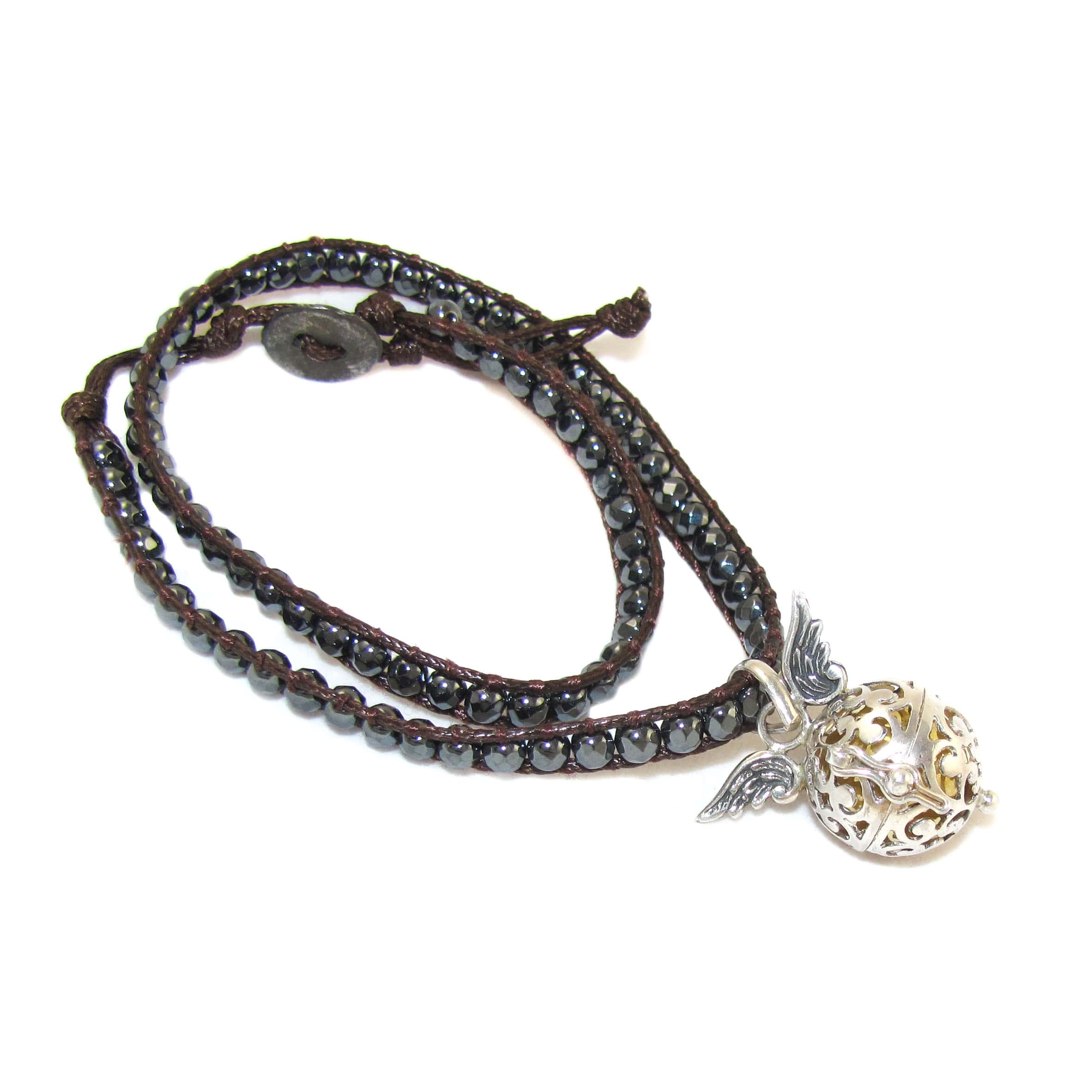 Engelsrufer Flügel Wickel Hämatit Edelstein Heilstein Armband - Kraft und Schutz