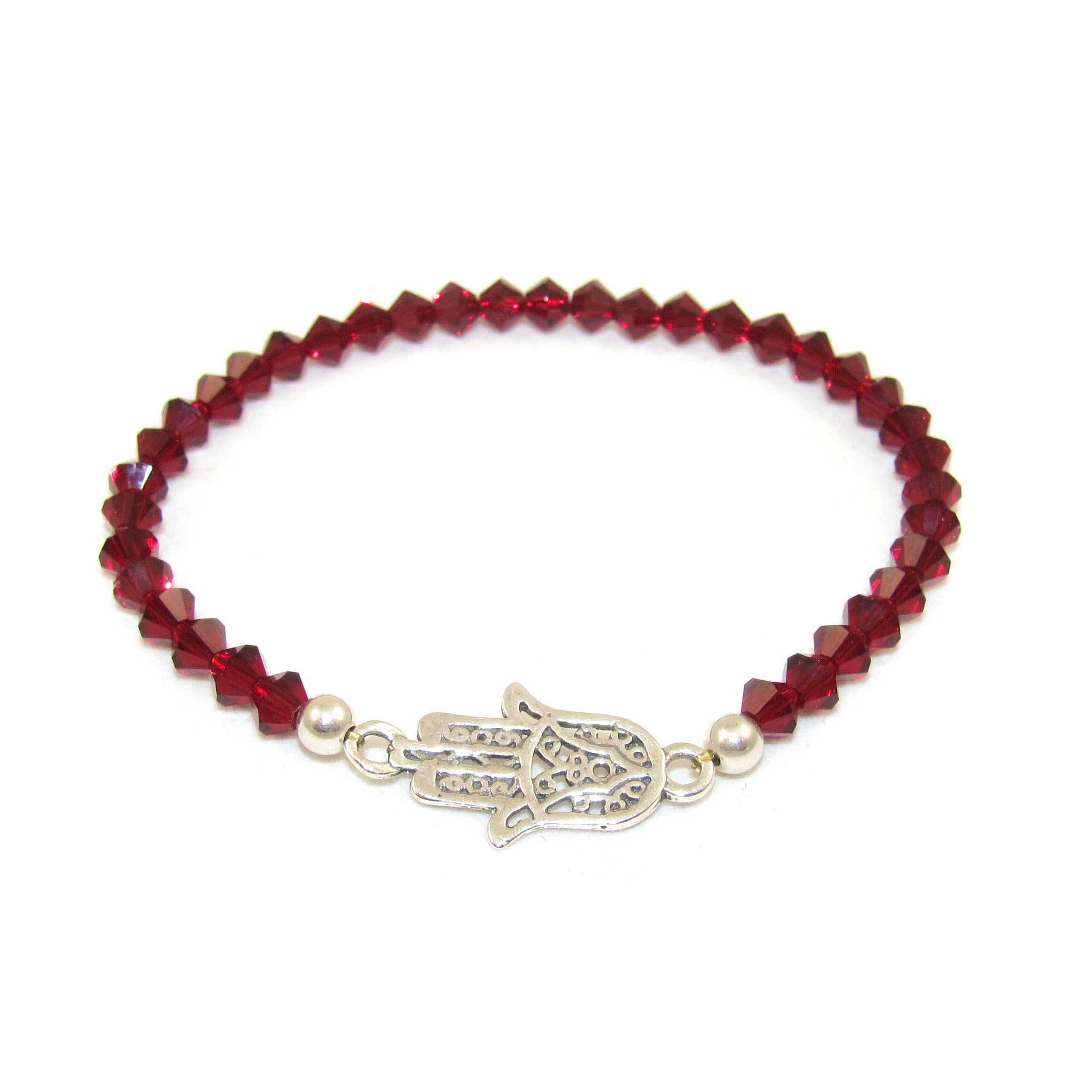 Fatimas Hand Armband rot silber, Sterlingsilber - Schutz