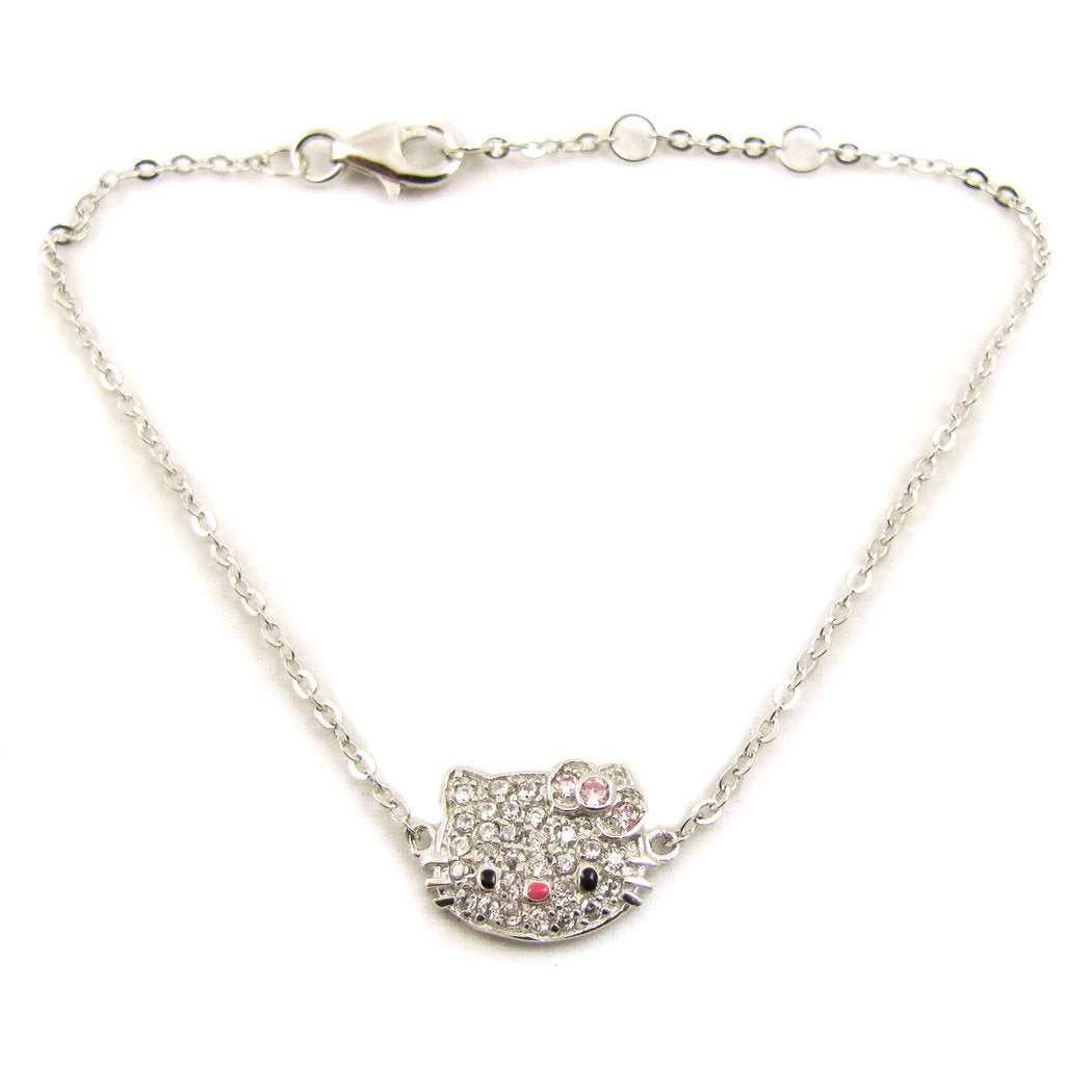 Katze Sterlingsilber Strass Glücksbringer Armband