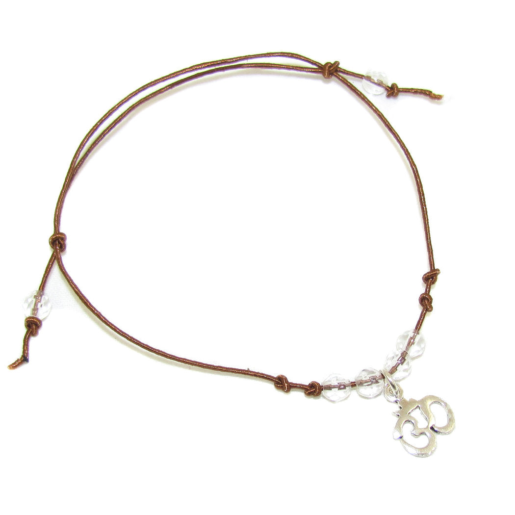 Karma Armband mit OM Sterlingsilber und Bergkristall, Kronenchakra