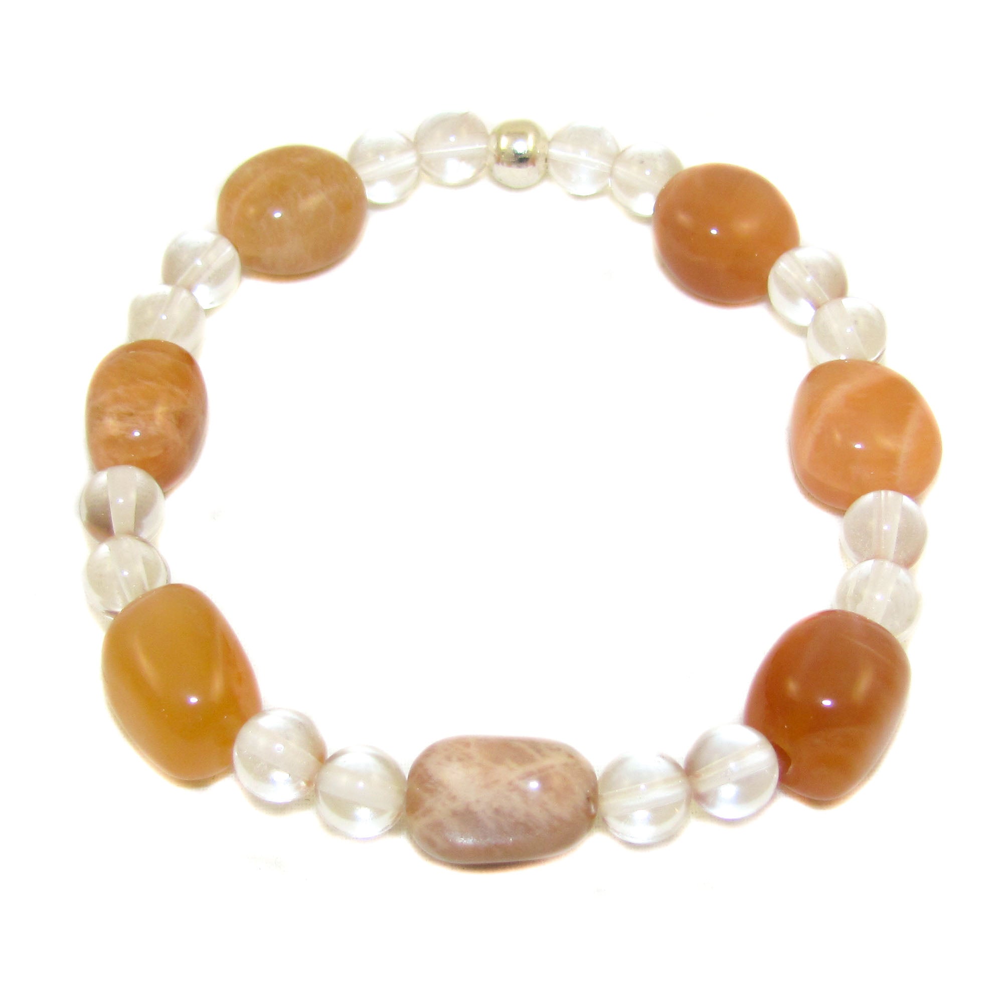 Mondstein Aprikose und Bergkristall Edelstein Armband - Love Peace & Happiness