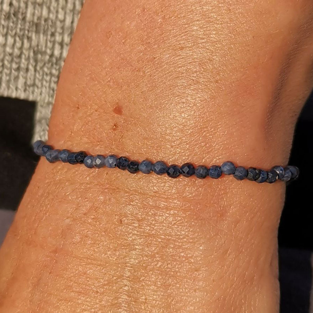 noble sapphire corundum gemstone bracelet, 2 mm healing stones, midnight blue - love and happiness