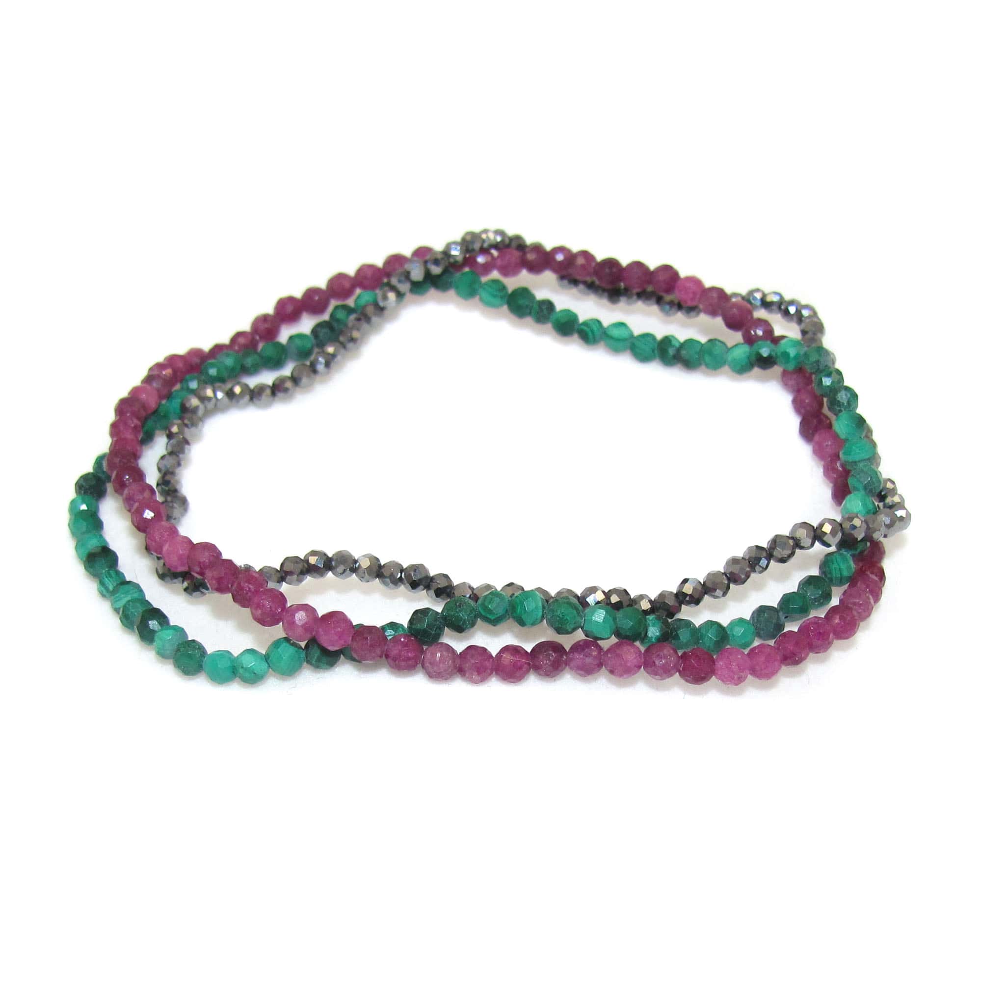 Rubin Malachit Hämatit Edelstein Karma Armband 3er Set, mini Heilstein Perlen, Kraft der Liebe