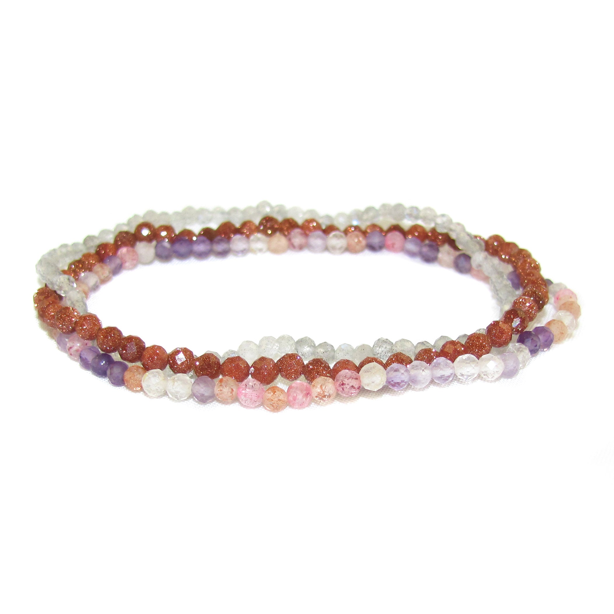 Mondstein, Super 7, Gold Aventurin: Edelstein Karma Armband 3er Set, Seelenkraft