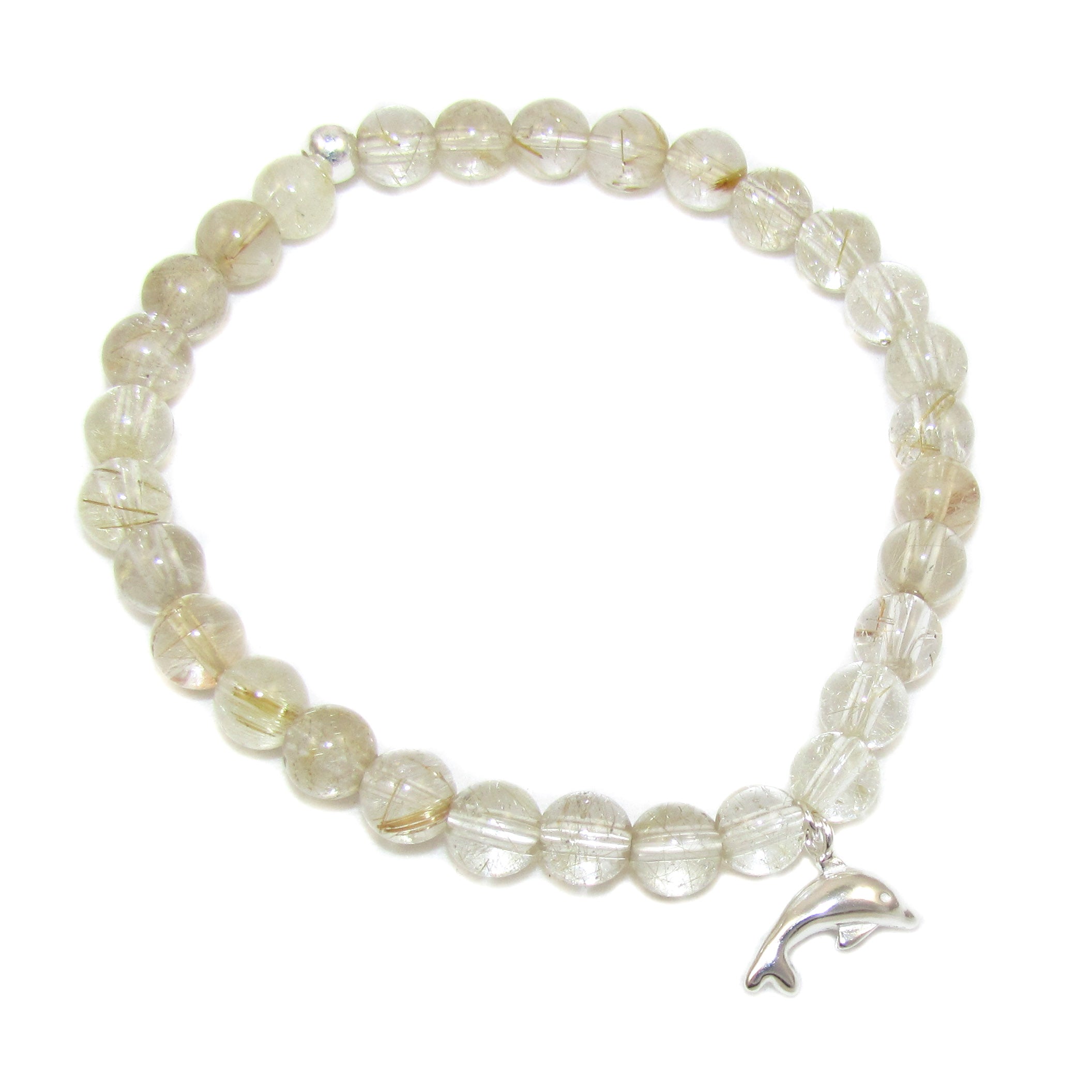 Gold Rutilquarz Edelstein Karma Delfin Armband, Leben und Lachen