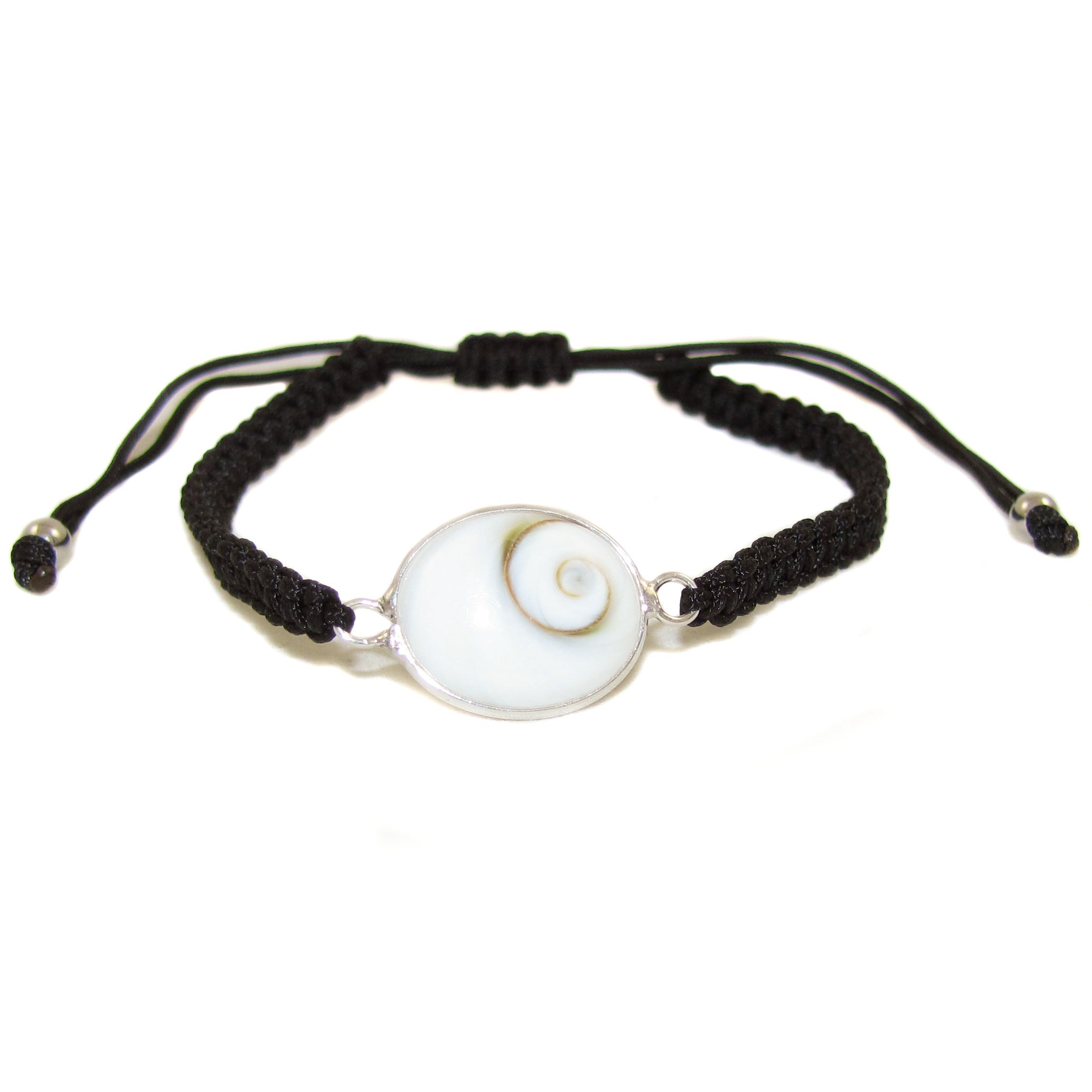 Shiva Auge Muschel Makramee Armband, alle Größen, schwarz weiss