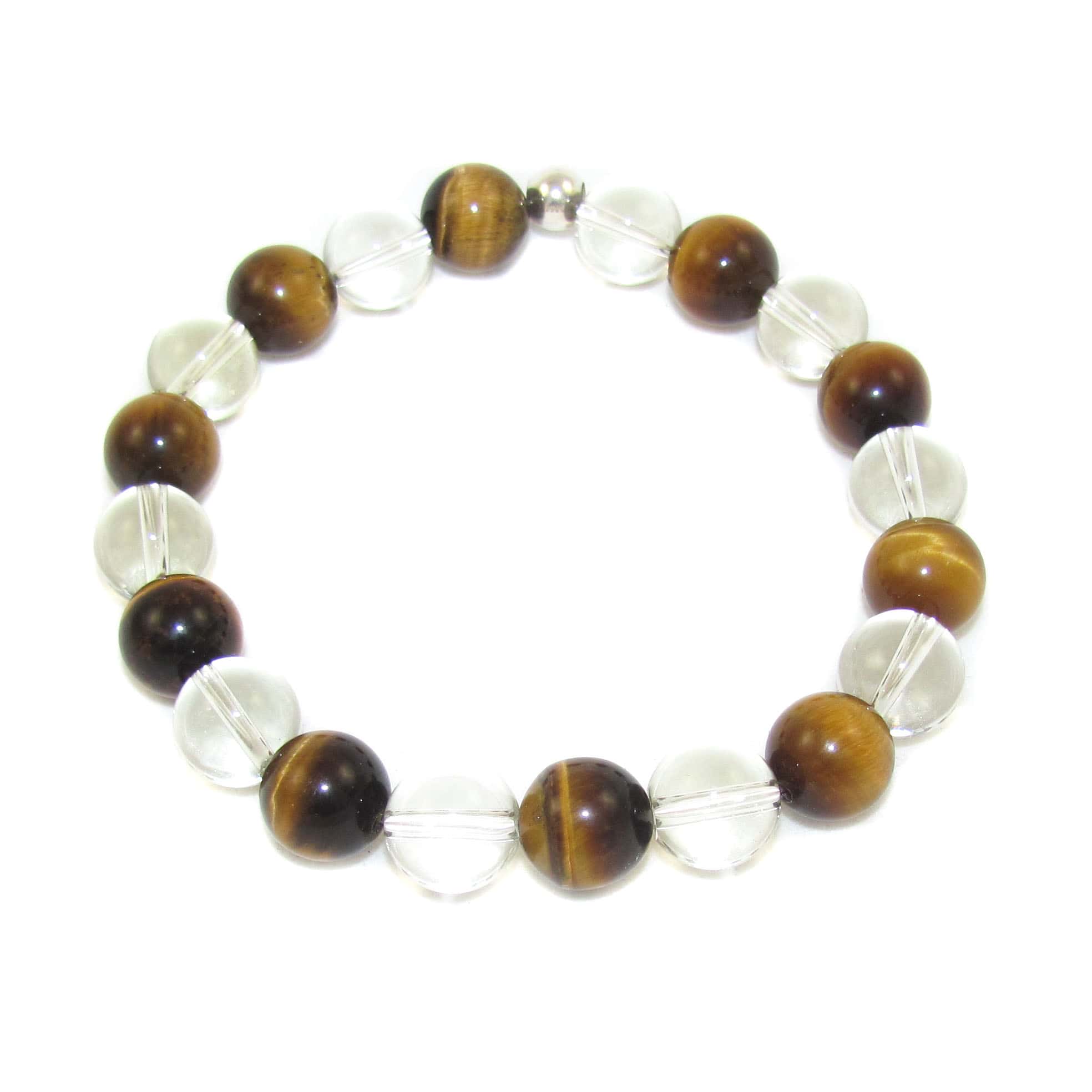 Tigerauge Bergkristall Edelstein Heilstein Karma Armband, braun transparent - Klarheit, Mut