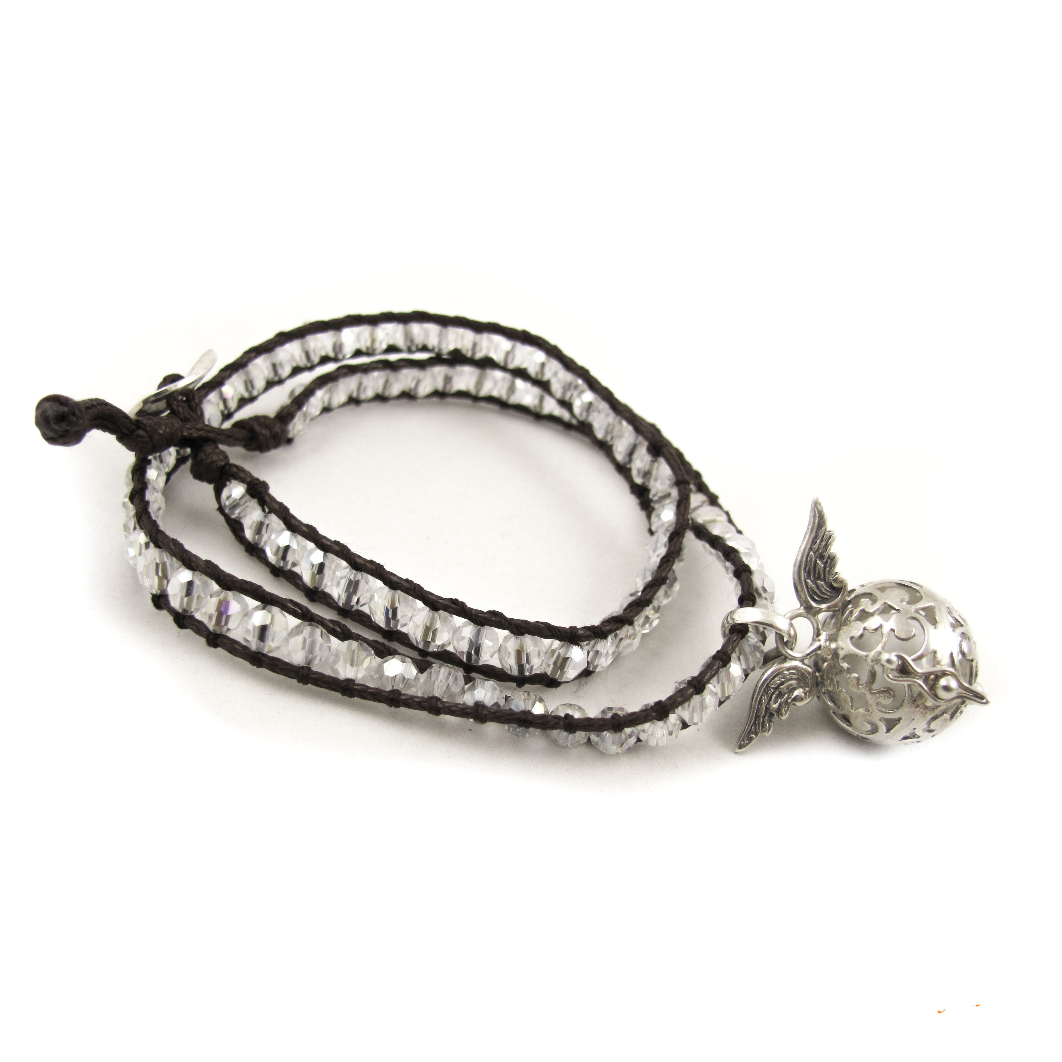 Engelsrufer Flügel Wickel Armband mit Kristallen, weiss - Lebenskraft