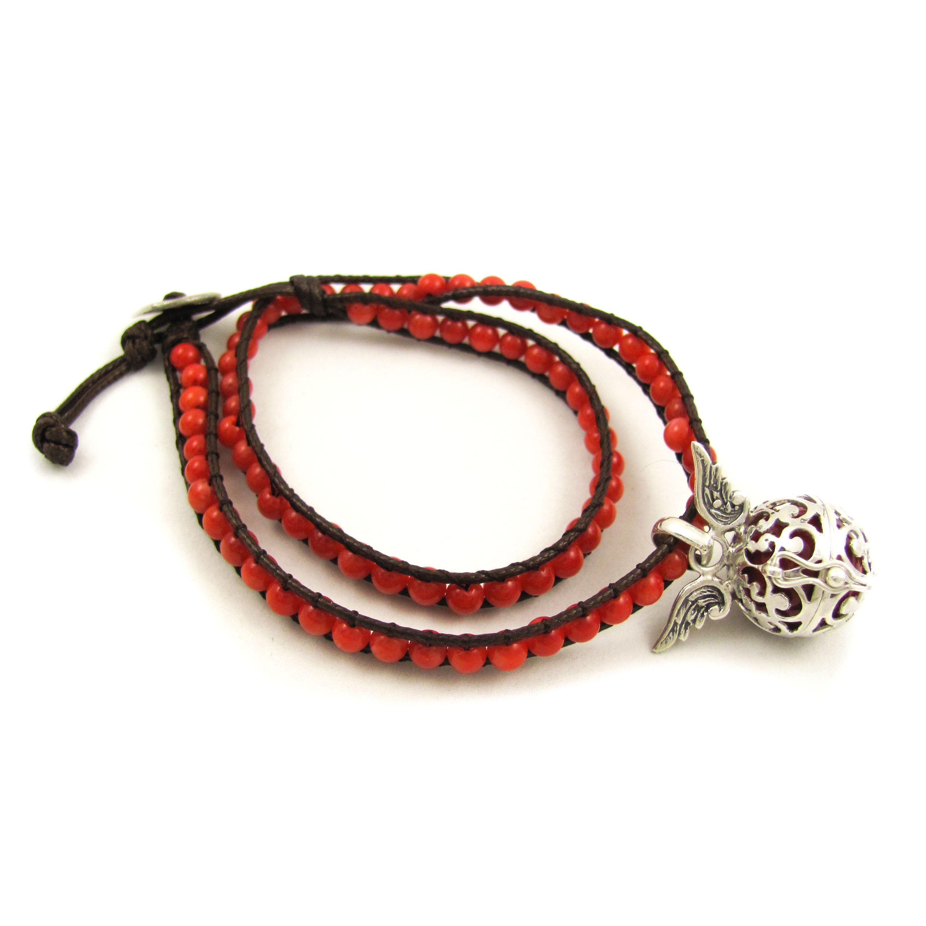 Engelsrufer Klangkugel Wickel Armband rote Koralle Edelstein - Liebe, Kraft