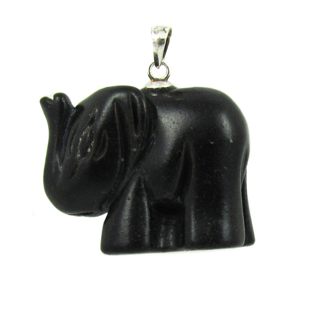 schwarzer Elefant aus versteinerter Kohle Glücksbringer Anhänger Sterlingsilber