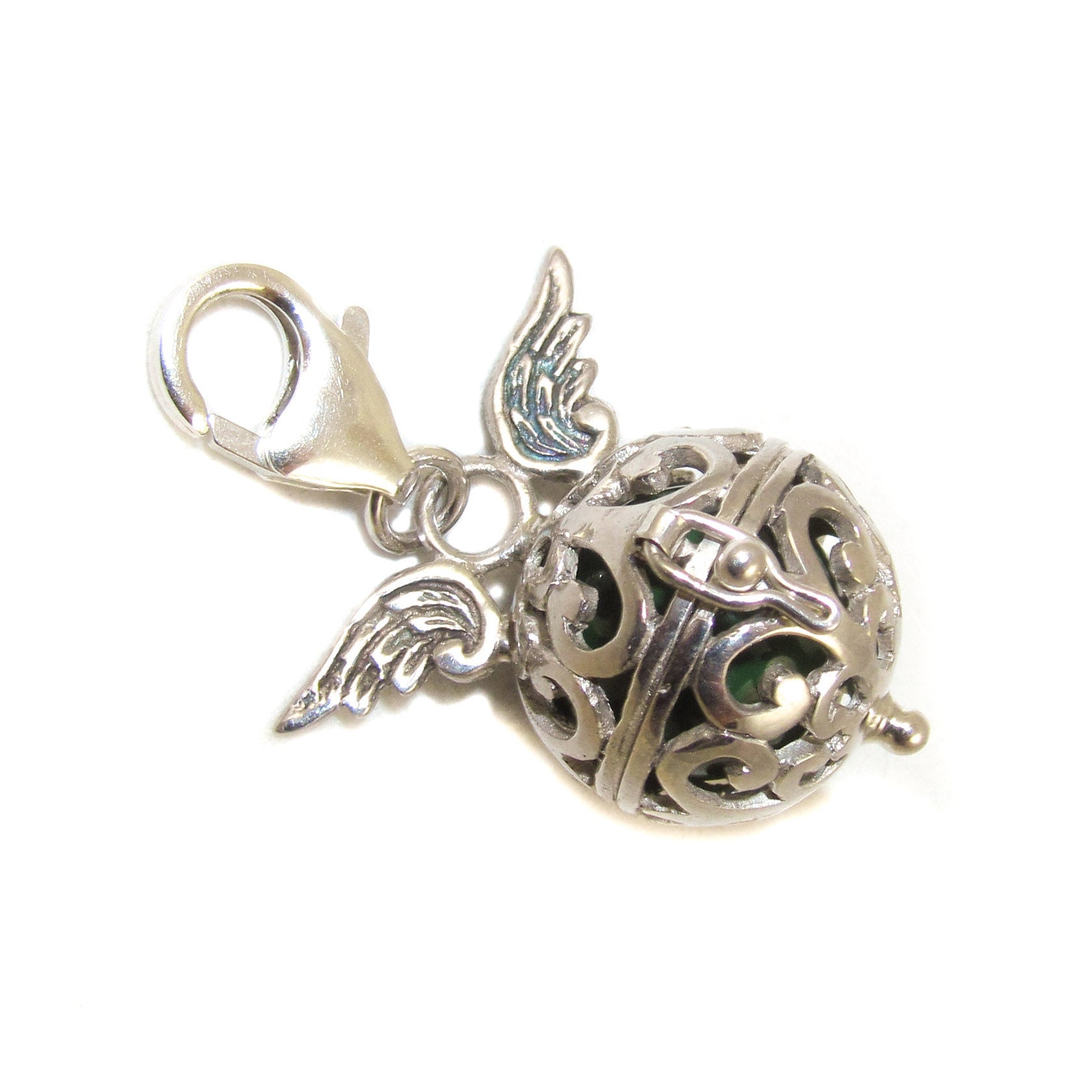 Engelsrufer Flügel Charm Anhänger Sterlingsilber für Damen, grün - Gesundheit