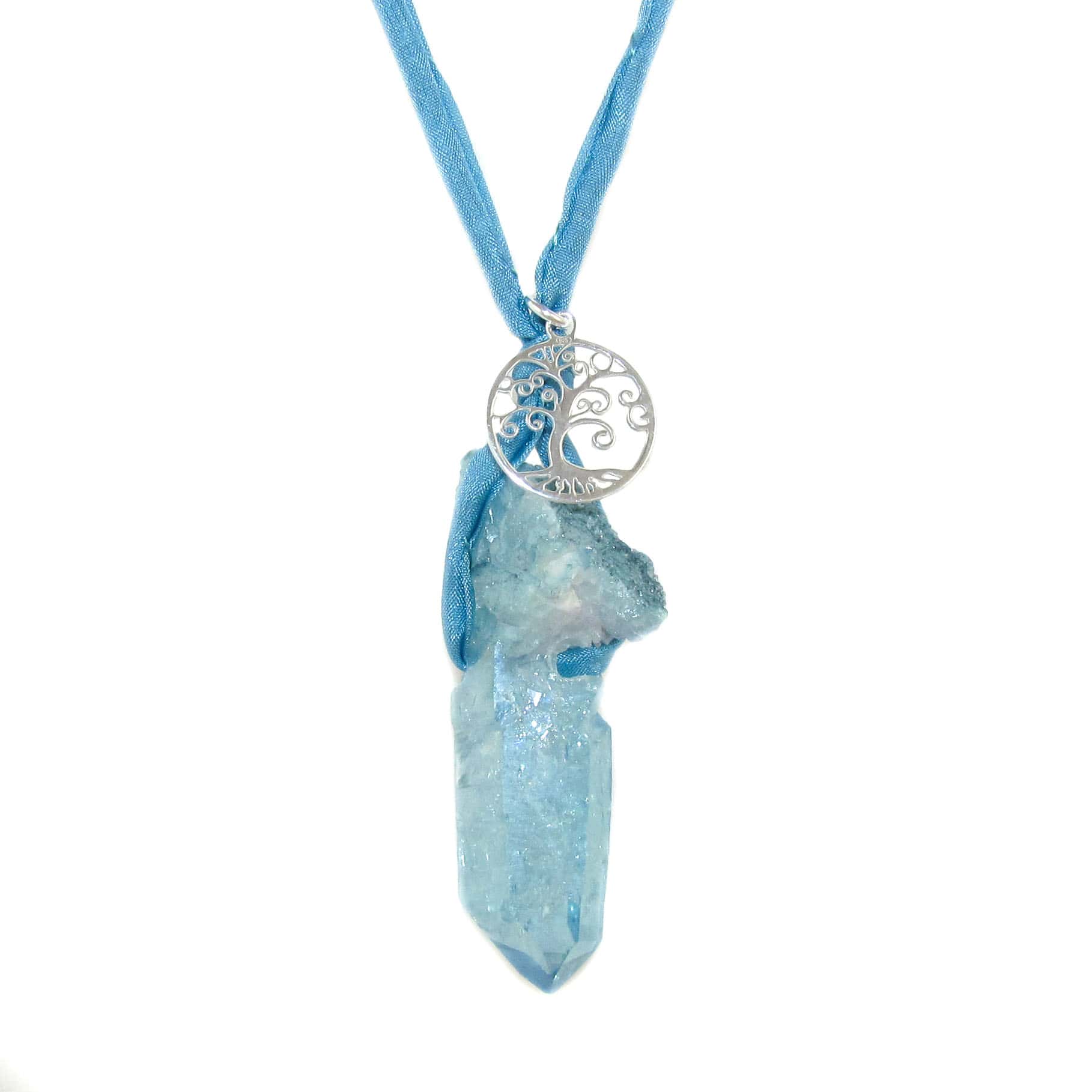 Aqua Aura Spitze Stab XL Edelstein Lebensbaum Karma Kette Rarität an Seide - Karmaerlösung