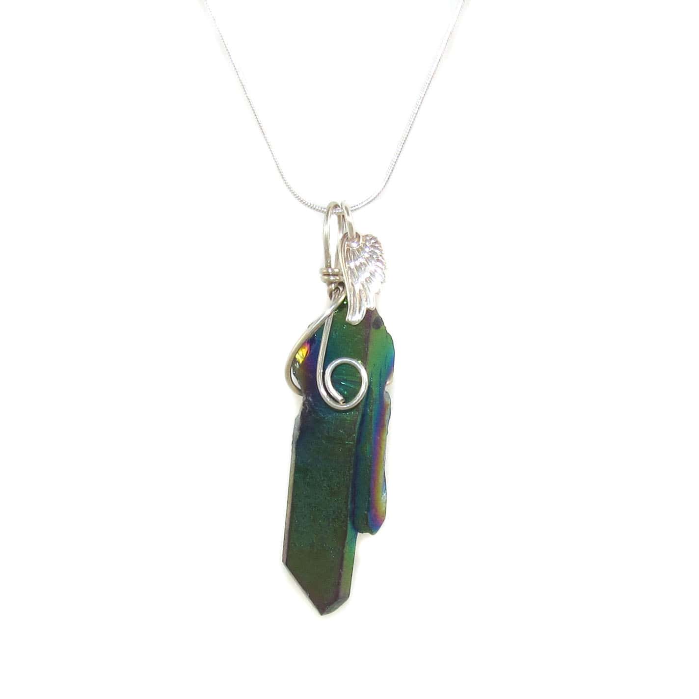 Aqua Aura Spitze Stab Edelstein Engelsflügel Karma Kette, geweiht - mit Licht und Liebe