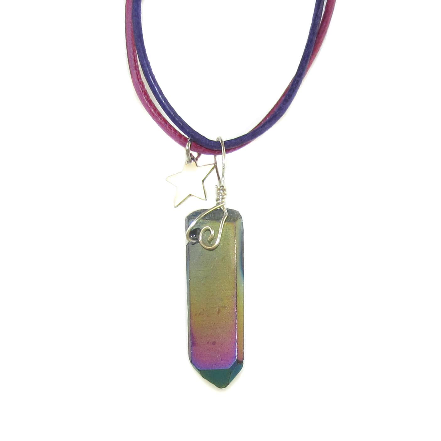 Aqua Aura Spitze Stab Heilstein Edelstein Karma Kette mit Glücksstern, geweiht - Karmaerlösung