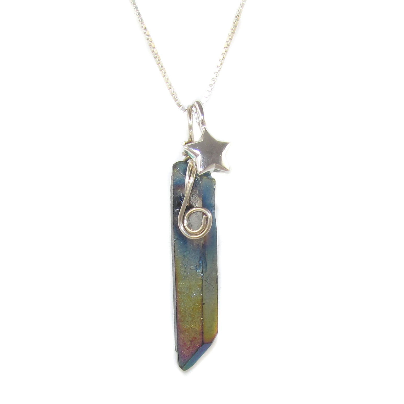 Aqua Aura Spitze Stab Heilstein Edelstein Karma Kette mit Glücksstern - Karmaerlösung